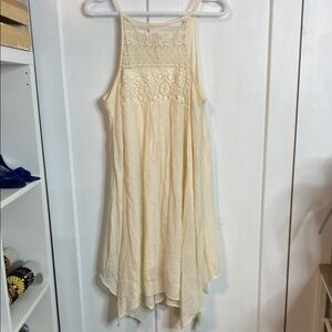 Rebellion | Cream Lace Sleeveless Boho Dress - Asymmetrical hem - Large